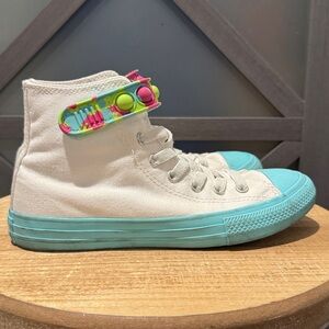 Converse White High-Tops with Turquoise Soles